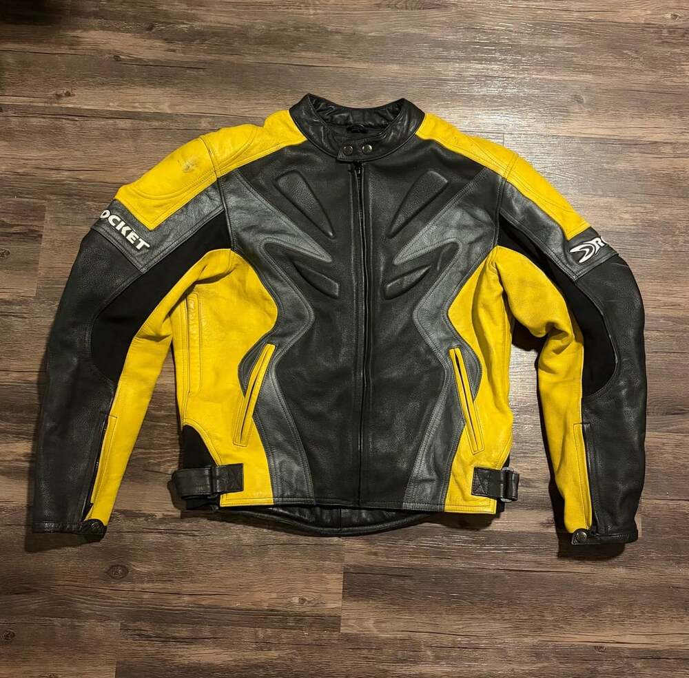Joe Rocket Leather Motorcycle Jacket Size 42 Yellow Black